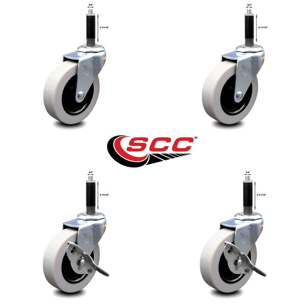3 Inch Thermoplastic Wheel 3/4 Inch Expanding Stem Caster Set with 2 Brakes